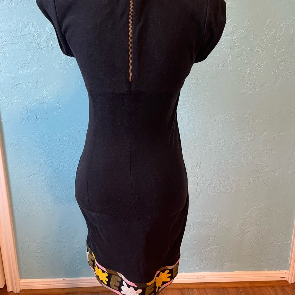 French Connection Black Midi Dress with Pink and Yellow Accents - Picture 2 of 3